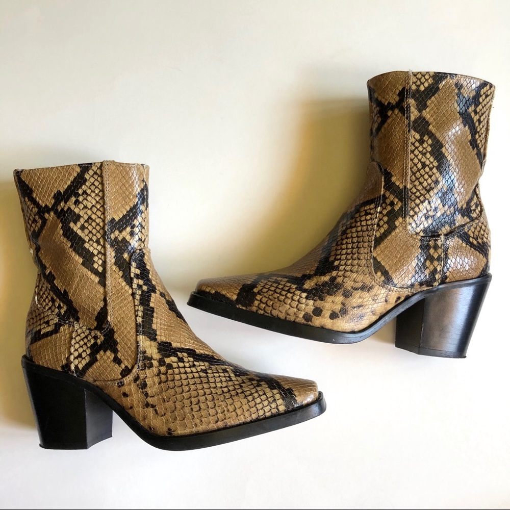 Zara Snake Skin Square Toe Ankle Boots